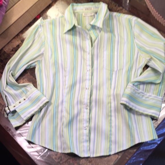 White green striped shirt button down Medium - Picture 1 of 8